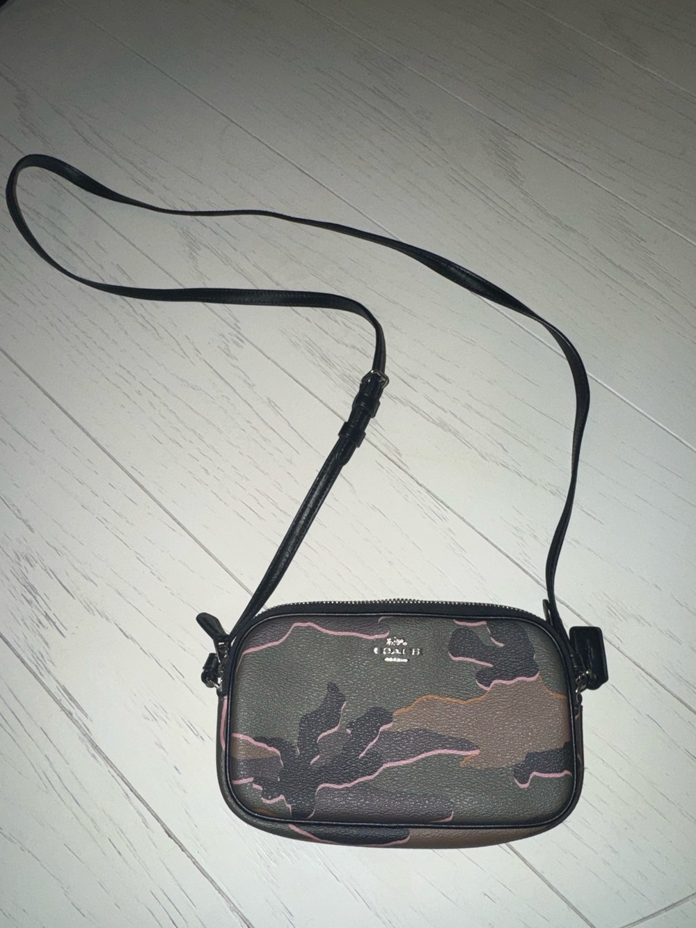 Coach Camouflage Crossbody in Olive and Pink Trim